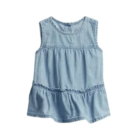 GAP Baby Denim Tiered Shirt Tank Top Blue Chambray 3-6 Months - Picture 1 of 6